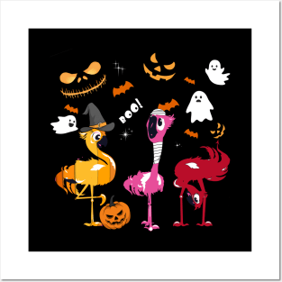 Flamingo Happy halloween Posters and Art